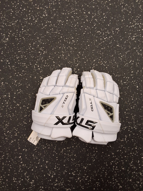 Vist Large View of Product Image Which is Used STX CELL 4 Lacrosse Gloves Mens White LG