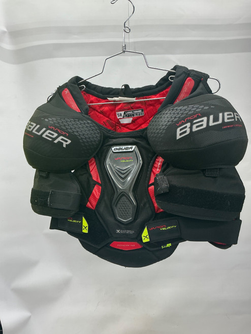 Vist Large View of Product Image Which is Used Bauer VAPOR VELOCITY Senior Shoulder Pads Black And Red LG