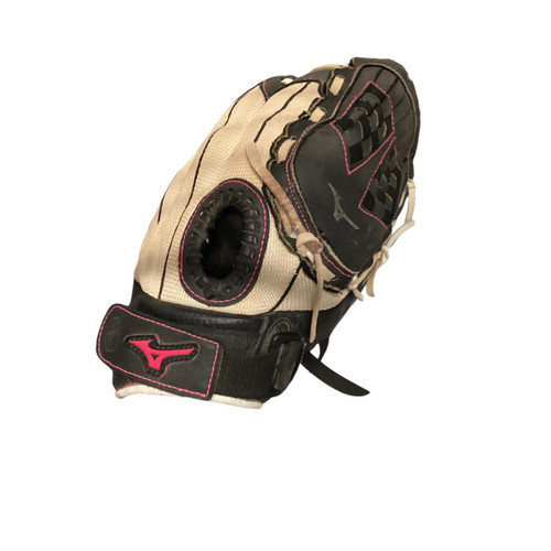 Vist Large View of Product Image Which is Used Mizuno FINCH RH Throw Fastpitch Gloves Black 11 1/2"