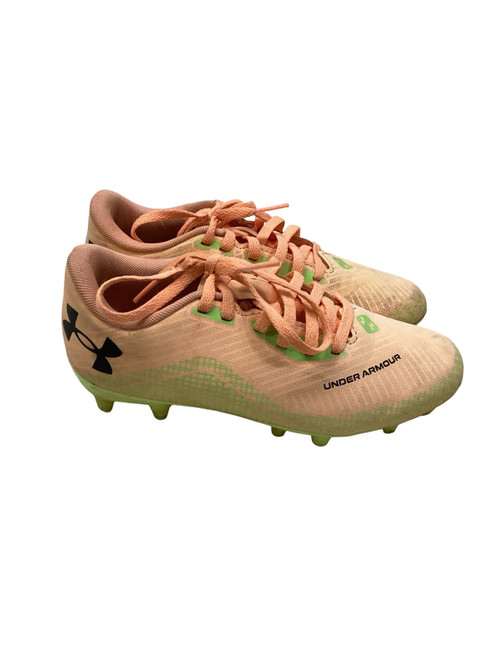 Vist Large View of Product Image Which is Used Under Armour PEACH/GREEN SOCCER CLEATS Soccer Cleats Coral Junior 02.5