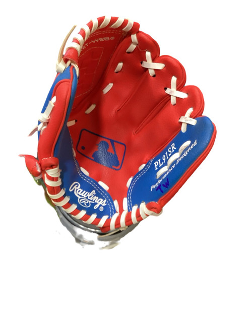 Vist Large View of Product Image Which is Used Rawlings BL/RD BASKET WEBB GLOVE BB/SB Glove RH Throw Red 9"