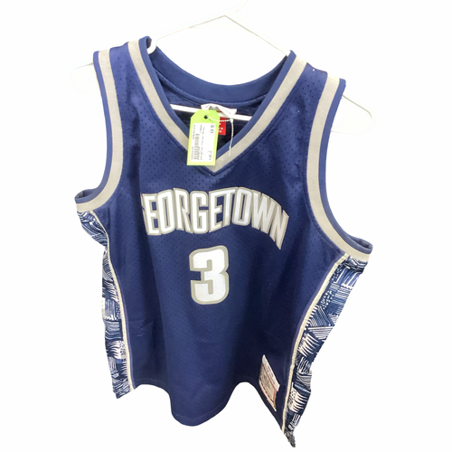 Vist Large View of Product Image Which is Used Mitchell Basketball Adult Top Navy Blue LG