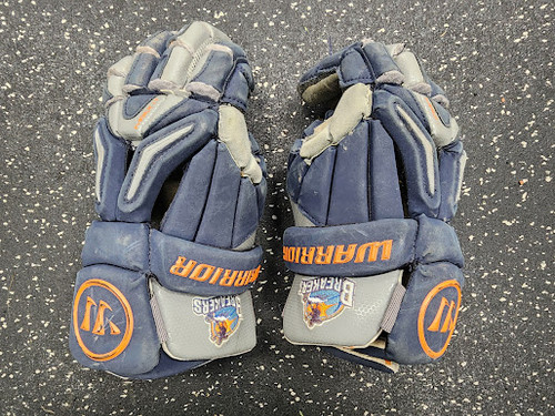 Vist Large View of Product Image Which is Used Warrior BURN PRO Lacrosse Gloves Mens Navy Blue 12"
