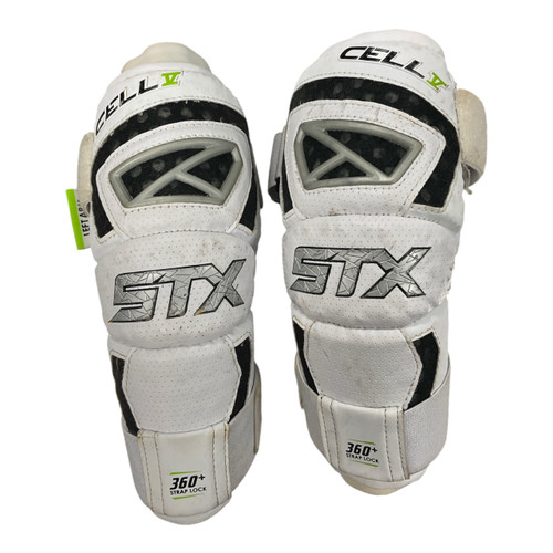 Vist Large View of Product Image Which is Used STX CELL V ELBOW PAD Lacrosse Arm Pads/Guards White MD