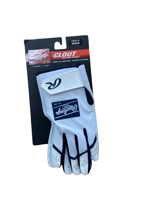 Vist Large View of Product Image Which is New Rawlings CLOUT BB/SB Batting Gloves White And Navy Blue SM