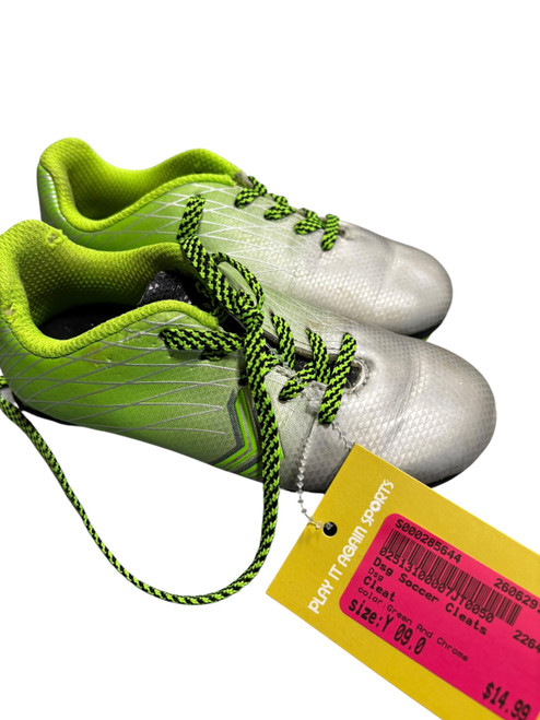 Vist Large View of Product Image Which is Used Dsg Soccer Cleats Green And Chrome Youth 09.0
