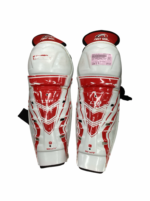 Vist Large View of Product Image Which is Used CCM HURRICANES FIRST GOAL LTP Junior Shin Guards Cardinal And White 12"