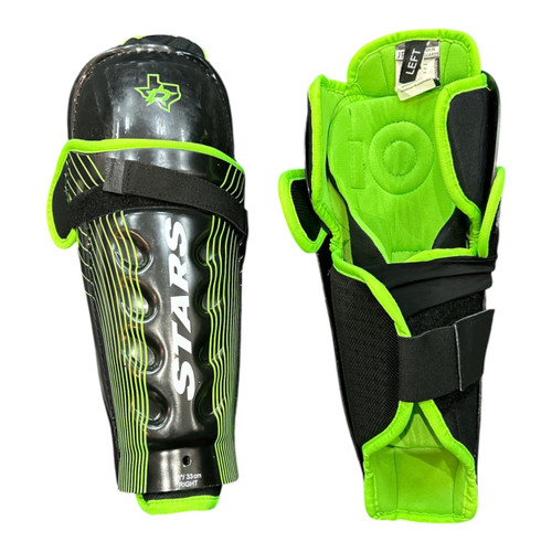 Vist Large View of Product Image Which is Used DALLAS STARS 13IN SG Senior Shin Guards Black And Neon Green 13"