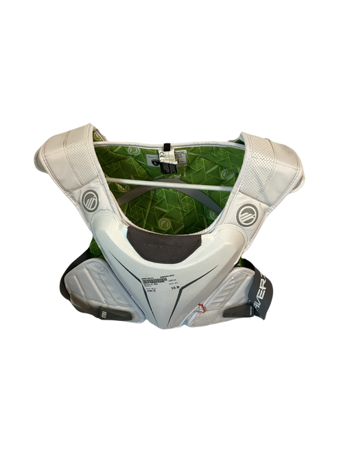 Vist Large View of Product Image Which is Used Maverik EKG Lacrosse Shoulder Pads White LG