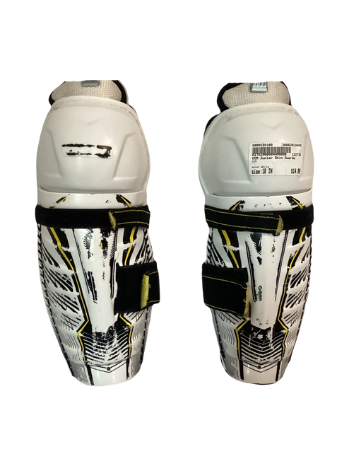 Vist Large View of Product Image Which is Used CCM Junior Shin Guards White 10"