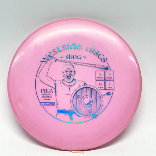 Vist Large View of Product Image Which is Used Westside TOURNAMENT SLING Disc Golf Mid Range Pink 177g