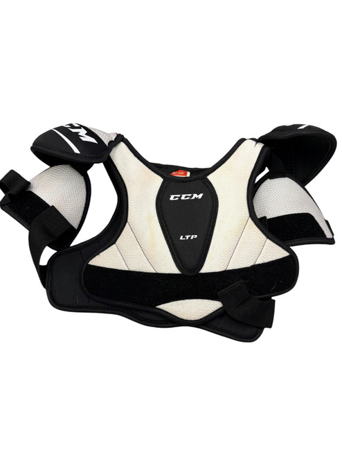 Vist Large View of Product Image Which is Used CCM LTP Junior Shin Guards White 10"