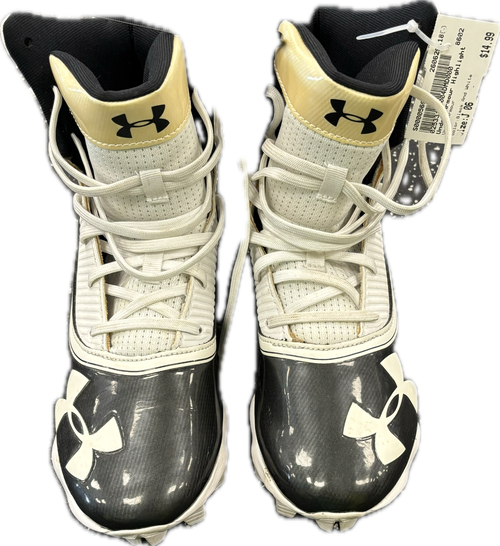 Vist Large View of Product Image Which is Used Under Armour LAX Cleats Boys Black And White Junior 06