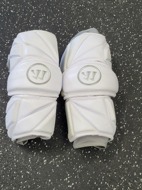 Vist Large View of Product Image Which is Used Warrior EVO PRO Lacrosse Arm Pads/Guards White Senior