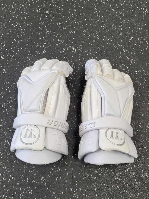 Vist Large View of Product Image Which is Used Warrior EVO PRO Lacrosse Gloves Mens White 13"