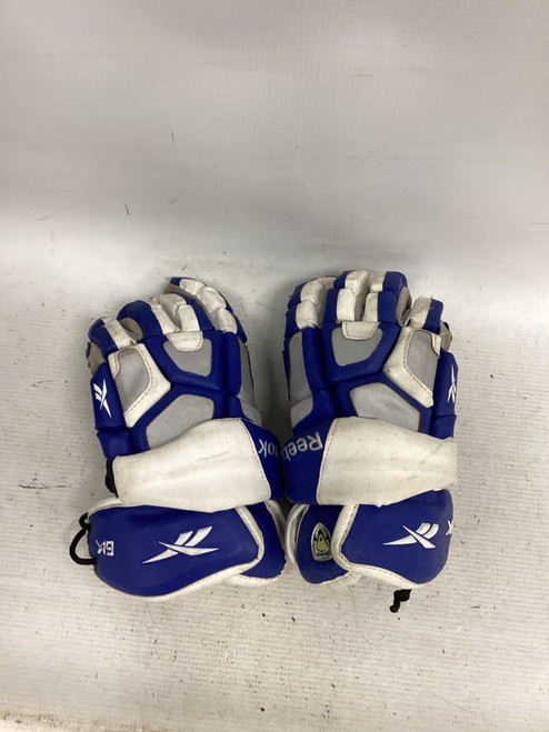 Vist Large View of Product Image Which is Used Reebok 6K GLOVES Lacrosse Gloves Junior Royal Blue And White 12"