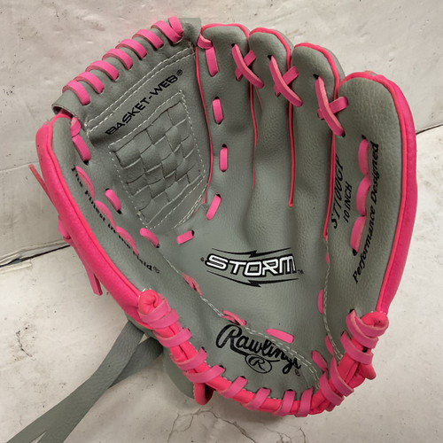Vist Large View of Product Image Which is Used Rawlings Storm ST100GP Baseball Glove RH Throw Graphite And Pink 10"