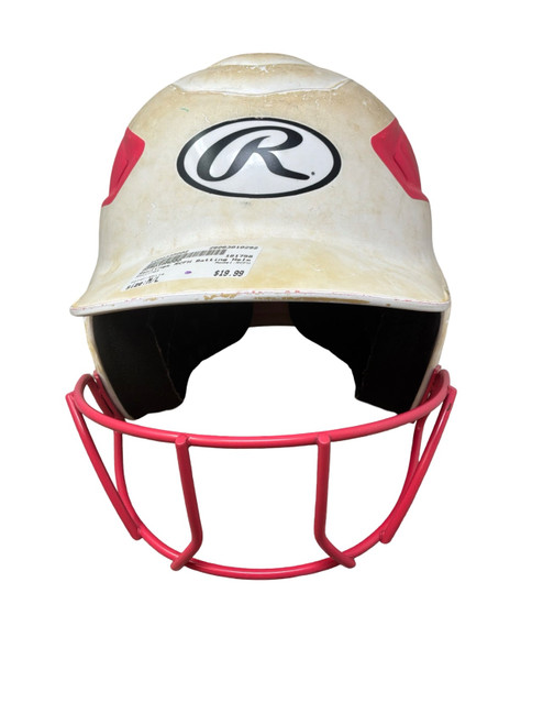 Vist Large View of Product Image Which is Used Rawlings RCFH Batting Helmet w/Mask White M/L