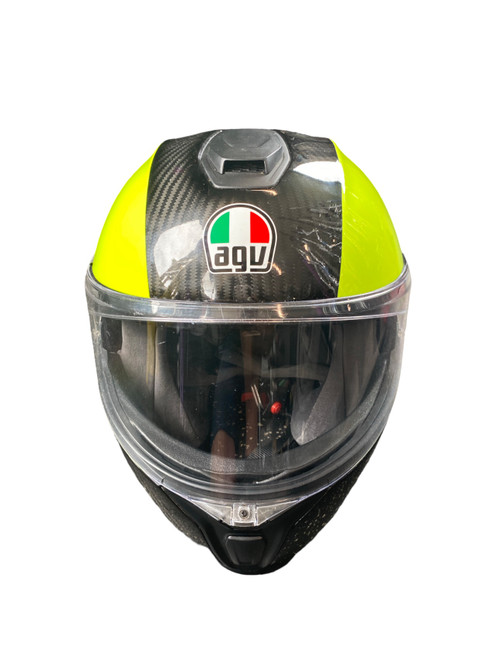 Vist Large View of Product Image Which is Used AGV SPORT MOD HI-VIS CARBON FIBER HELMET Adult Helmet Green S/M