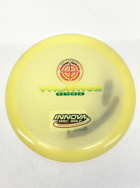 Vist Large View of Product Image Which is Used Innova GLOW CHAMPION VALKYRIE Disc Golf Driver Yellow 170g