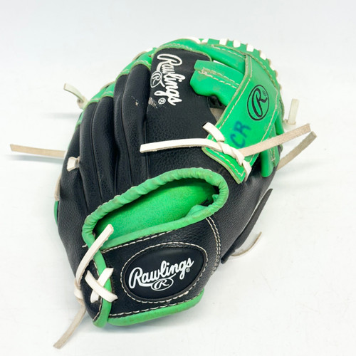 Vist Large View of Product Image Which is Used Rawlings PL90LG BB/SB Glove T-ball Black And Green 9"