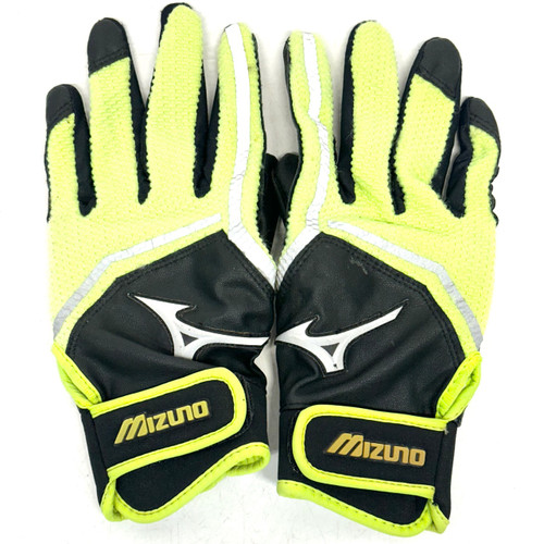 Vist Large View of Product Image Which is Used Mizuno BB/SB Batting Gloves Black And Optic Yellow LG