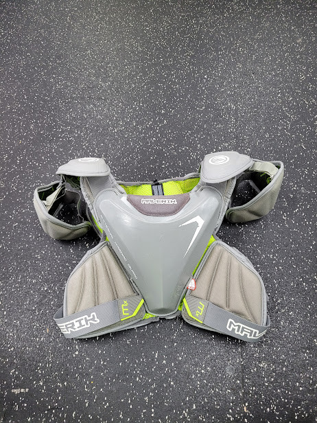 Vist Large View of Product Image Which is Used Maverik MX Lacrosse Shoulder Pads Grey Senior