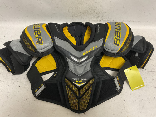 Vist Large View of Product Image Which is Used Bauer SUPREME TOTAL ONE NXG Junior Shoulder Pads Black And Gold LG