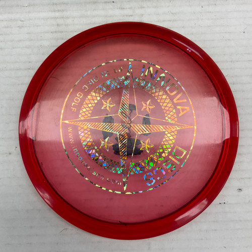 Vist Large View of Product Image Which is Used Innova CHAMPION ROC 3 Disc Golf Mid Range Red 180g