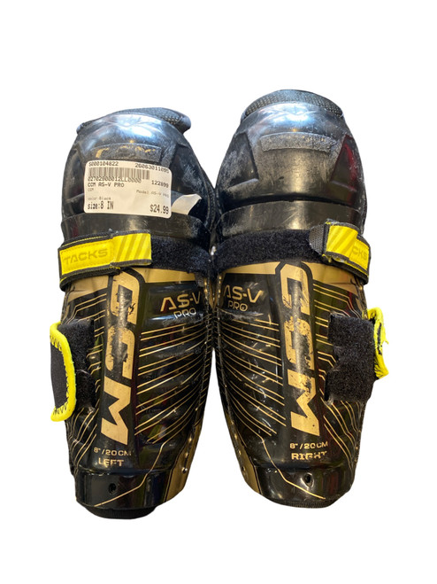 Vist Large View of Product Image Which is Used CCM AS-V PRO Youth Shin Guards Black 8"