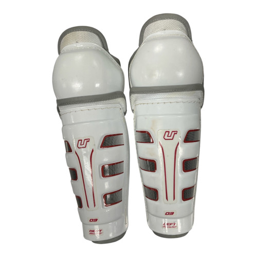 Vist Large View of Product Image Which is Used CCM U+ 03 Youth Shin Guards White 10"