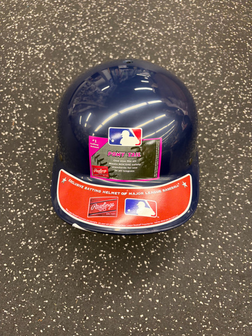 Vist Large View of Product Image Which is Used Rawlings PONY TAIL Batting Helmet No Mask Navy Blue One Size