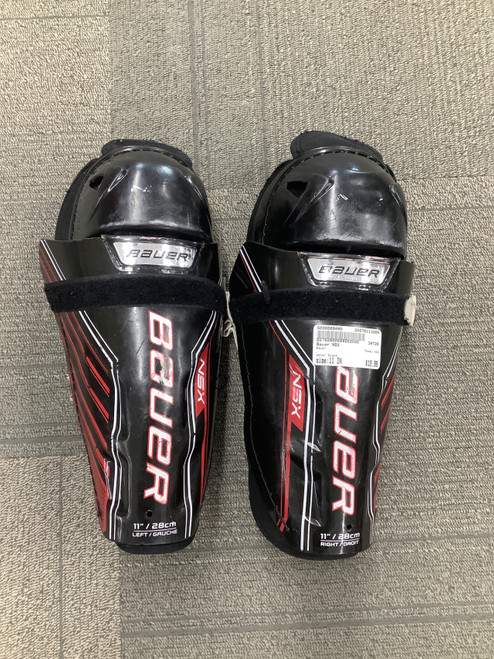 Vist Large View of Product Image Which is Used Bauer NSX Junior Shin Guards Black 11"
