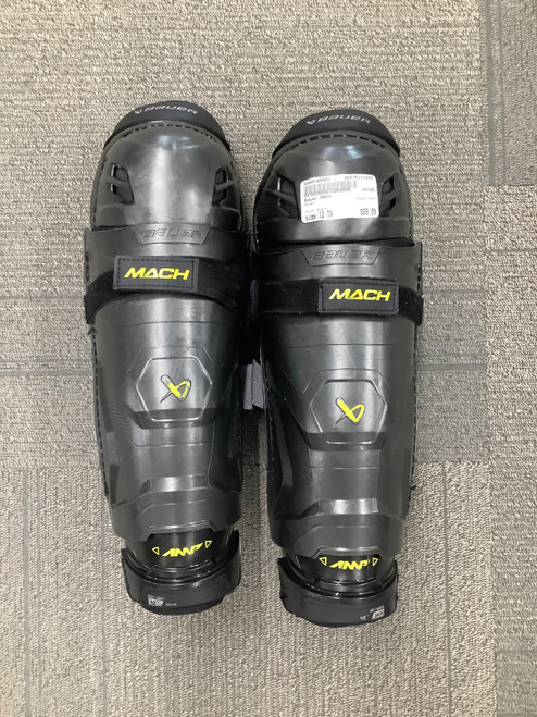 Vist Large View of Product Image Which is Used Bauer MACH Junior Shin Guards Black 12"