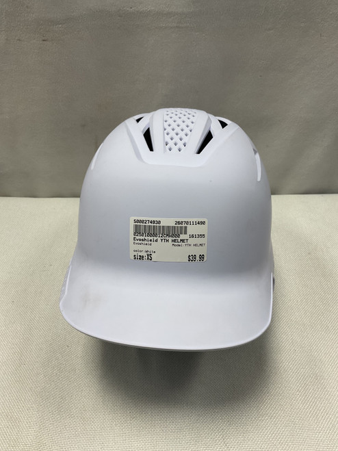 Vist Large View of Product Image Which is Used Evoshield YTH HELMET Batting Helmet No Mask White XS