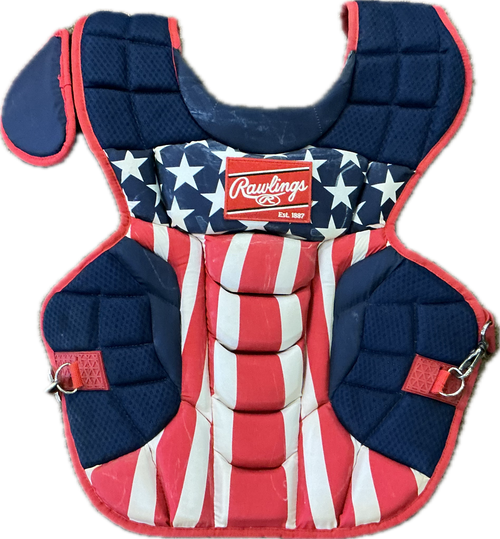 Vist Large View of Product Image Which is Used Rawlings VELO 2.0 Catchers Chest Protector Navy Blue Adult