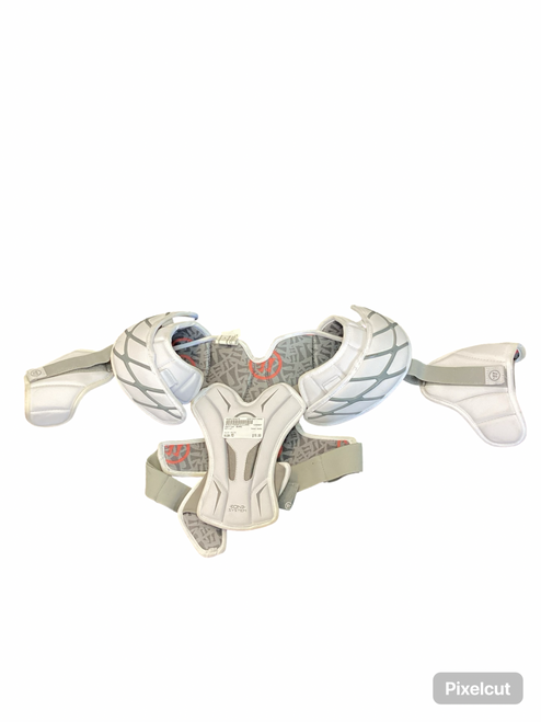 Vist Large View of Product Image Which is Used Warrior BURN Lacrosse Shoulder Pads White MD