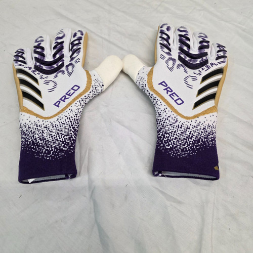 Vist Large View of Product Image Which is Used Adidas PREDATOR PRO URG 2.0 Soccer Goalie Gloves Purple And White 7