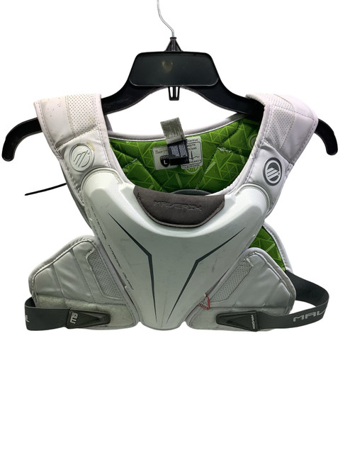 Vist Large View of Product Image Which is Used Maverik M5 CHEST PROTECTOR Lacrosse Rib Pads White LG