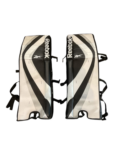 Vist Large View of Product Image Which is Used Reebok LEG PADS Goalie Leg Pads Junior Black And White 30"