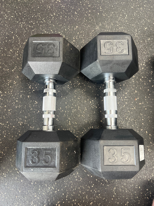 Vist Large View of Product Image Which is New 35-LB RUBBER DUMBBELL PAIR 
