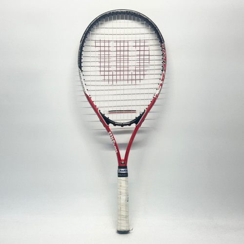 Vist Large View of Product Image Which is Used Wilson POWER BRIDGE Adult Tennis Racquet Red 4 1/4"