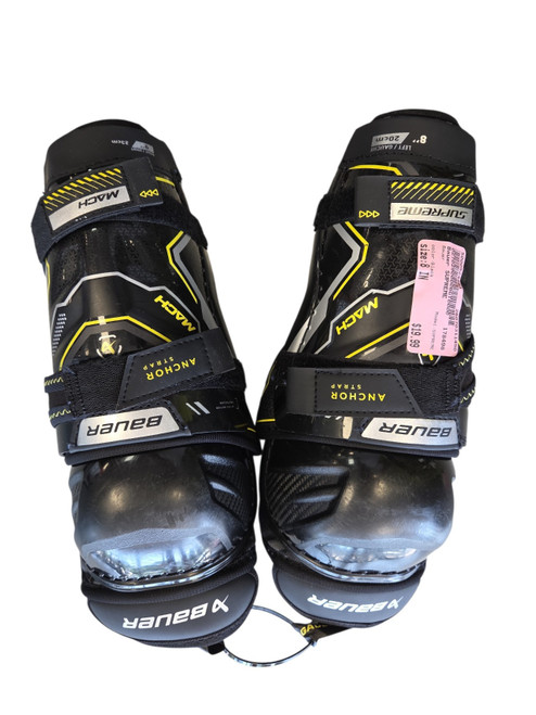 Vist Large View of Product Image Which is Used Bauer SUPREME Youth Shin Guards Black 8"