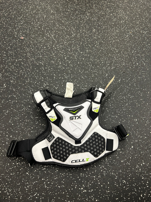 Vist Large View of Product Image Which is Used STX CELL V LINER Lacrosse Shoulder Pads White SM