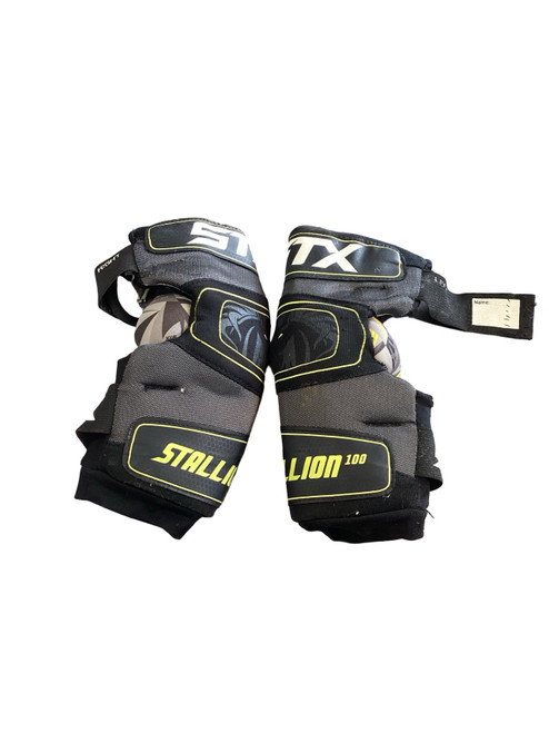 Vist Large View of Product Image Which is Used STX STALLION 100 Lacrosse Arm Pads/Guards Black And Neon Green MD