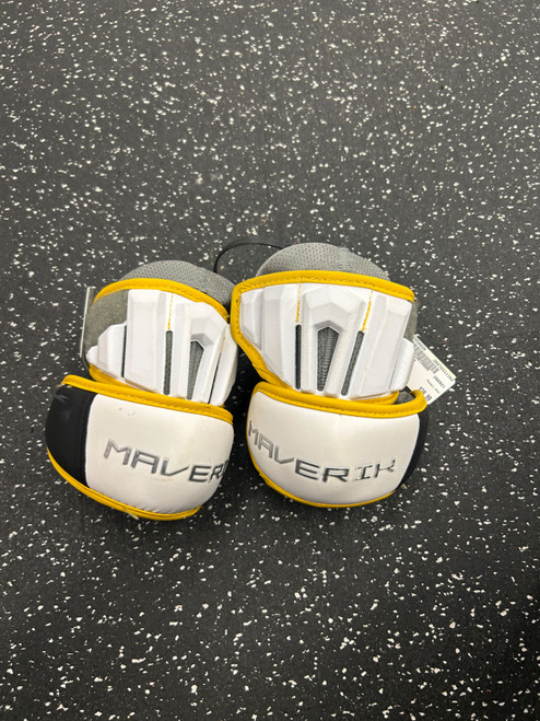 Vist Large View of Product Image Which is Used Maverik MAX Lacrosse Arm Pads/Guards Gold LG