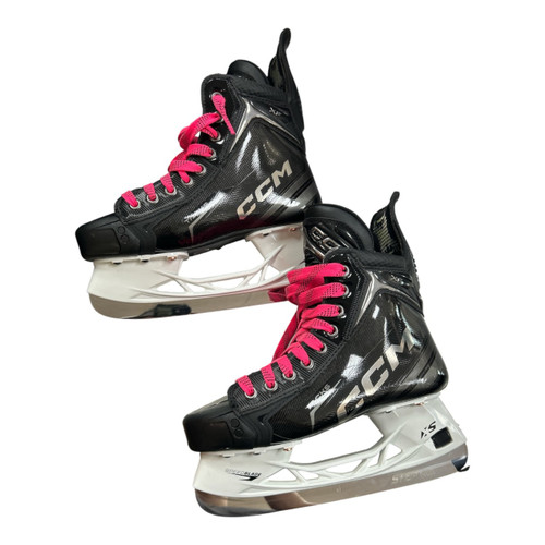 Vist Large View of Product Image Which is Used CCM TACKS XF INT 4.5 SKATES Intermediate Hockey Skate Black And Pink Intermediate 4.5