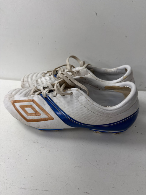Vist Large View of Product Image Which is Used Umbro Soccer Cleats White And Royal Blue Senior 9.5