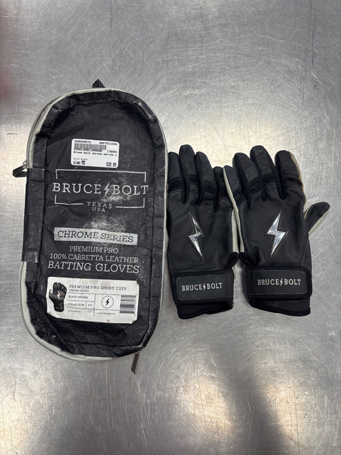 Vist Large View of Product Image Which is Used Bruce Bolt Chrome Series Batting Gloves Black Youth MD