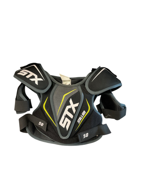 Vist Large View of Product Image Which is Used STX STALLION 50 SMALL SP Lacrosse Shoulder Pads Black SM